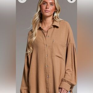 Women's Tan BKE Button-Up Blouse